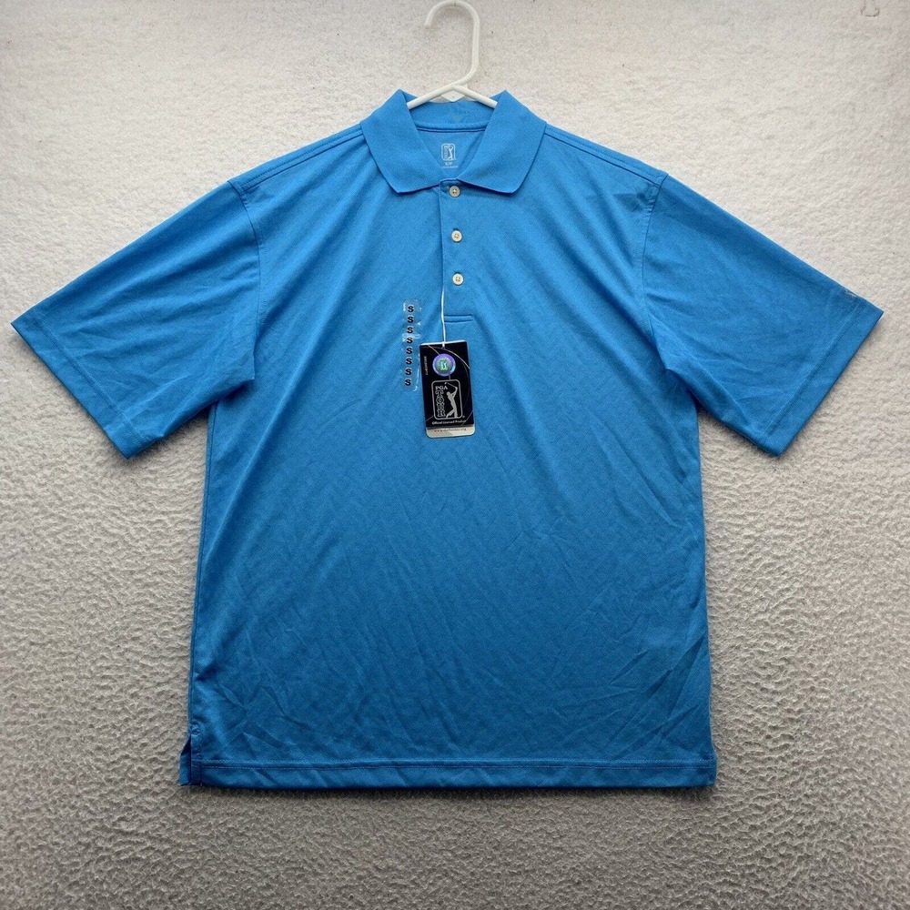 PGA Tour Golf Polo Shirt Mens Small S Blue Subtle Zig Zag Stripe‎ Preppy Relaxed